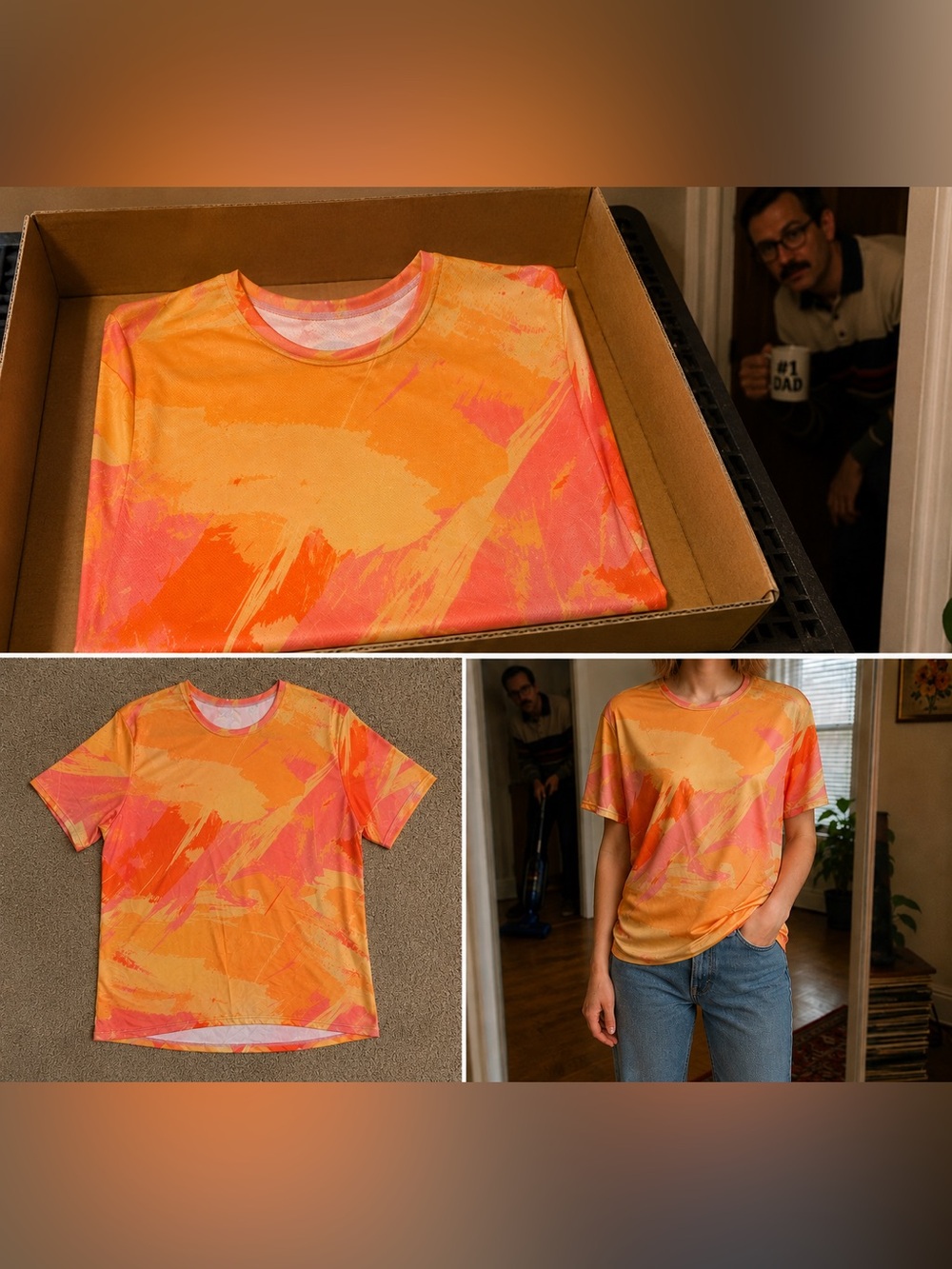 Men's Short Sleeve Crew Tee - Pink & Orange Abstract Print